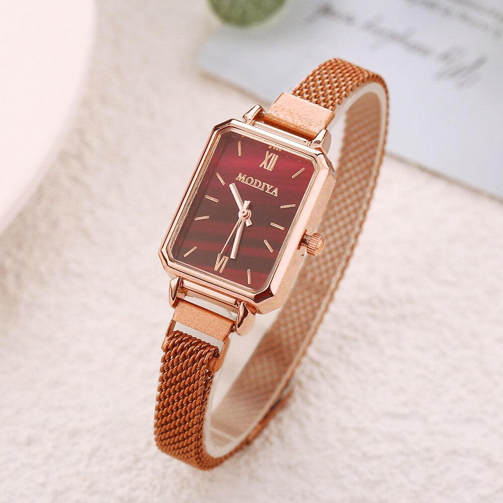 Hot New Dropshipping Fashion Women Green Watch Green Dial Luxury Ladies Scale Watches Simple Rose Gold Mesh Female Quartz Clock
