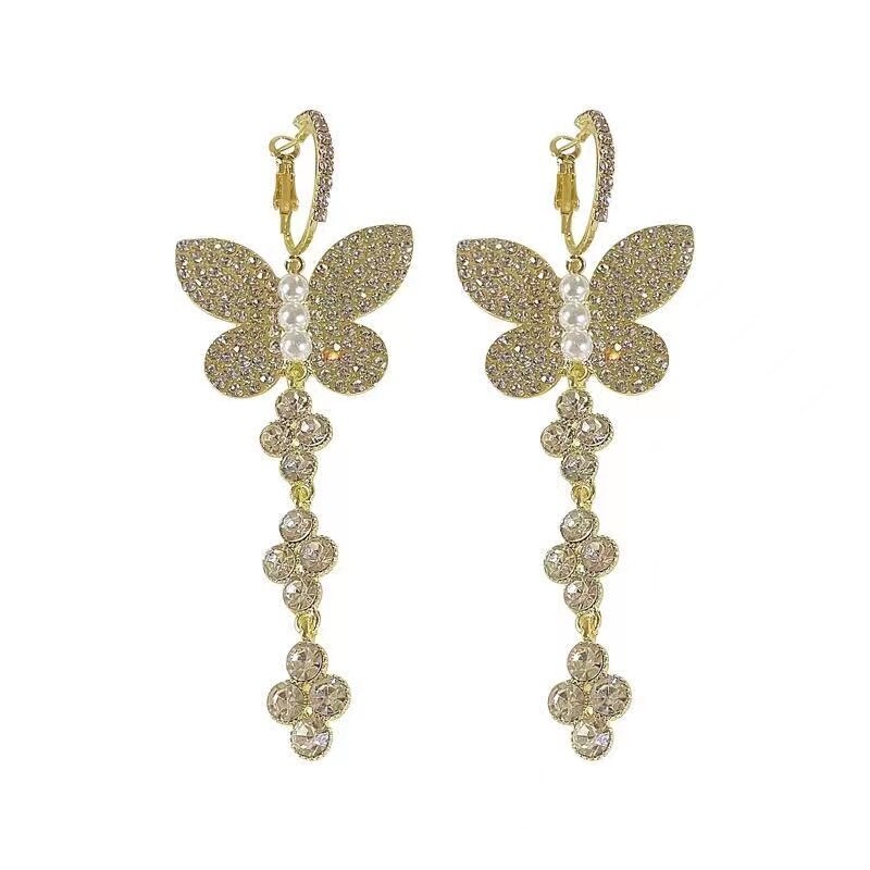 New Diamond Butterfly Tassel High-end Atmospheric Earrings For Women Korean Fashion Earring Daily Birthday Party Jewelry Gifts