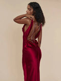 sealbeer A&A Luxe Plunging Back Cowl Lace Up Satin Silk Maxi Dress