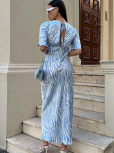 Load image into Gallery viewer, sealbeer A&amp;A Abstract Print Flare V-Neck Short Sleeve Midi Dress