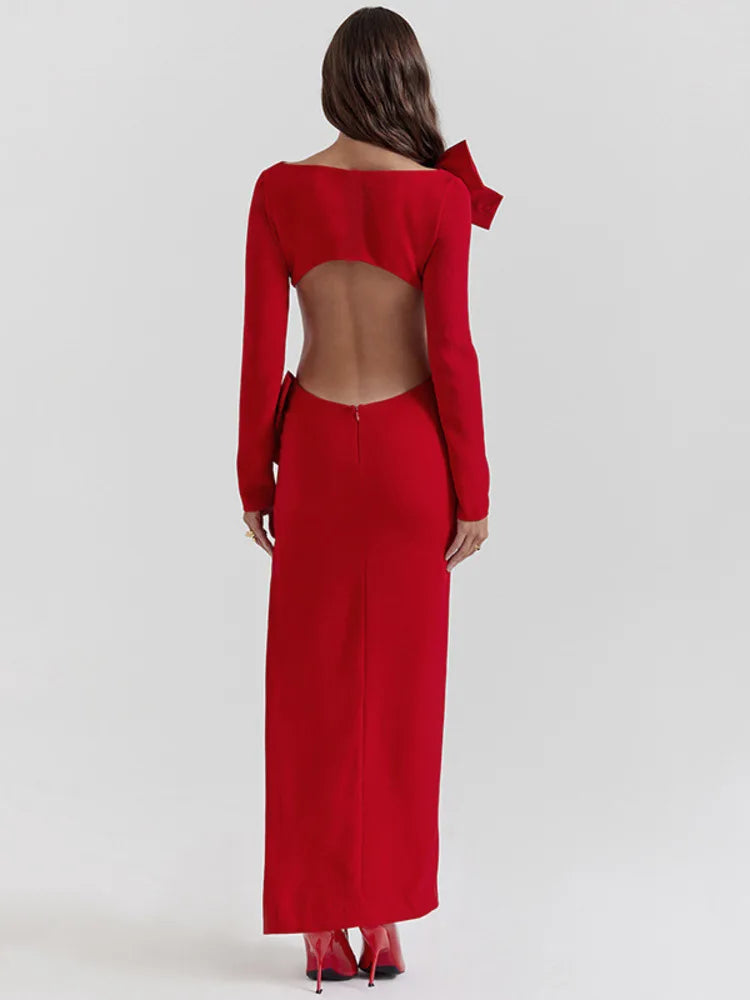 sealbeer A&A Luxe Bow Backless Long Sleeve Maxi Dress