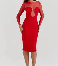 Load image into Gallery viewer, sealbeer A&amp;A Mesh Long Sleeve Plunge Maxi Dress