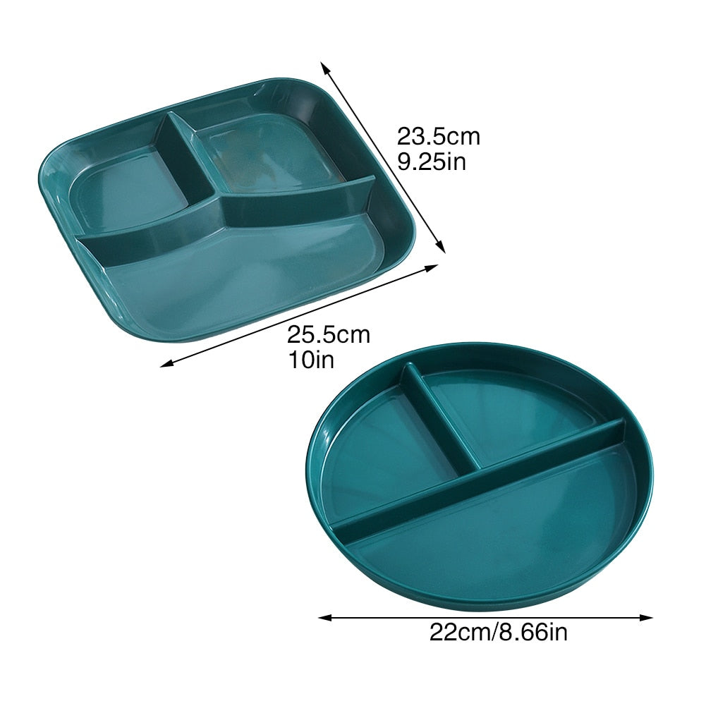 Portion Control Food Dish Home Kitchen For Adults Reusable PP Round Square Dinner Plate Diet Non Slip Dinnerware 3 Compartments