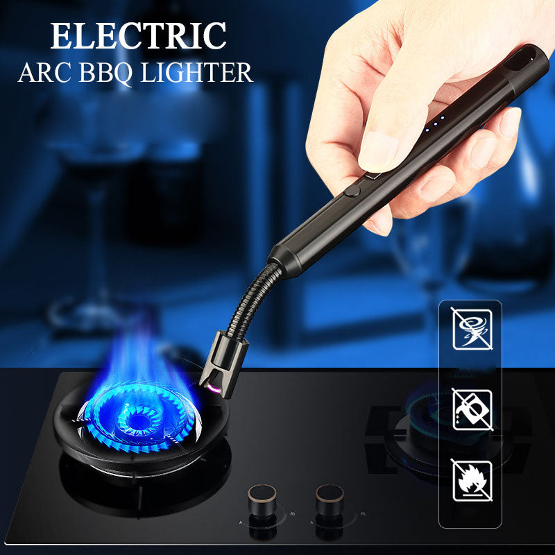 USB Electric Rechargeable Long Kitchen Lighter for Stove Windproof LED Plasma Arc Flameless Candle Unusual Lighters Outdoor