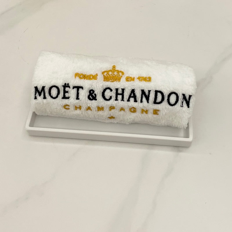 Embroidered Moet chandon White cotton Hand Towel Face Wash tissue  Party Service Towel