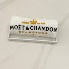 Load image into Gallery viewer, Embroidered Moet chandon White cotton Hand Towel Face Wash tissue  Party Service Towel