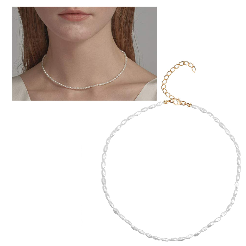 Artificial Pearl Necklace Women Vintage Dainty Choker Handmade Short Tiny Chain Fashion Choker Pendant Elegant Metal Collar 40cm