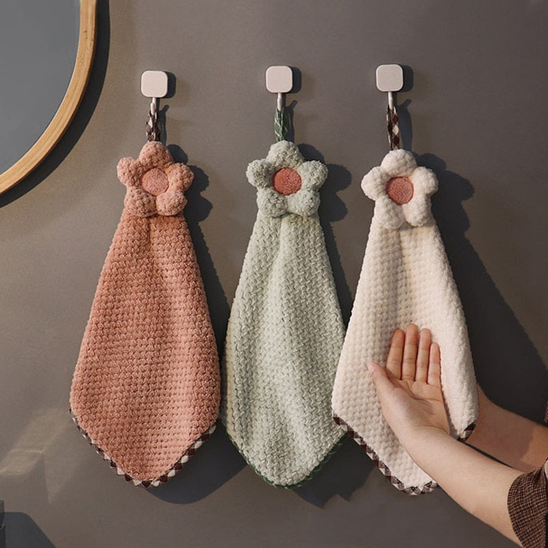 3 Seconds Quick Dry Hand Towel Coral Fleece Kitchen Thicken Absorbent Soft Dish Cleaning Cloth Sun Flowers Type Lattice Texture