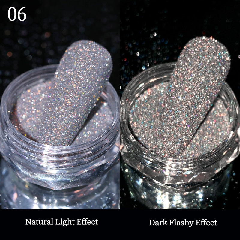 1 Box Silver Glitter Reflective Powder Fluorescent Glitter Powder Shinning Chrome Pigment Dust Manicures Nail Art Decoration