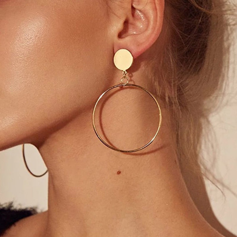 LATS New Fashion Round Dangle Korean Drop Earrings for Women Geometric Round Heart Gold Color Earring Trend Wedding Jewelry