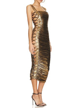 Load image into Gallery viewer, sealbeer A&amp;A Luxe Strap Dress Gold Side Cross Hollow Midi Dress