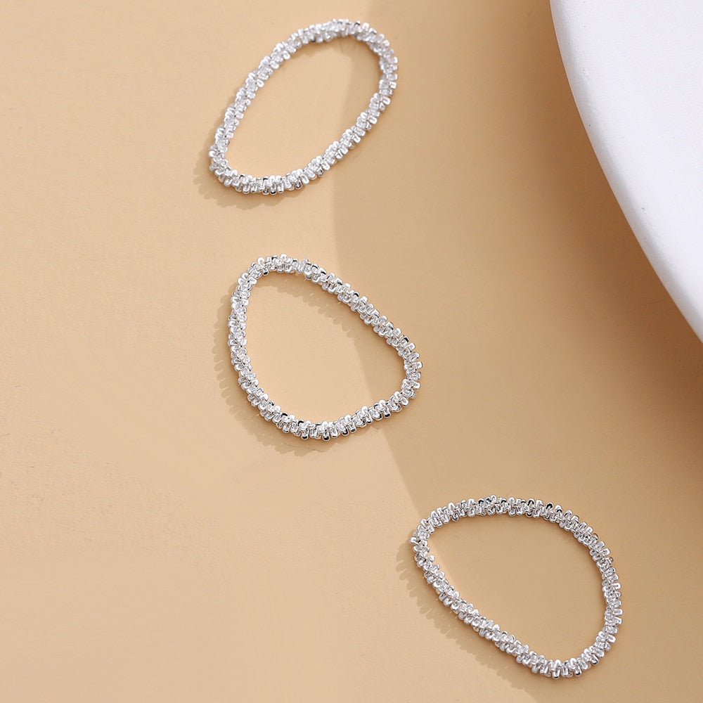 3Pcs/Set Trendy Shining Set Rings Women Girl Soft Silver Chain Finger Rings Festive Party Jewelry Gift Daily Wearing Accessories