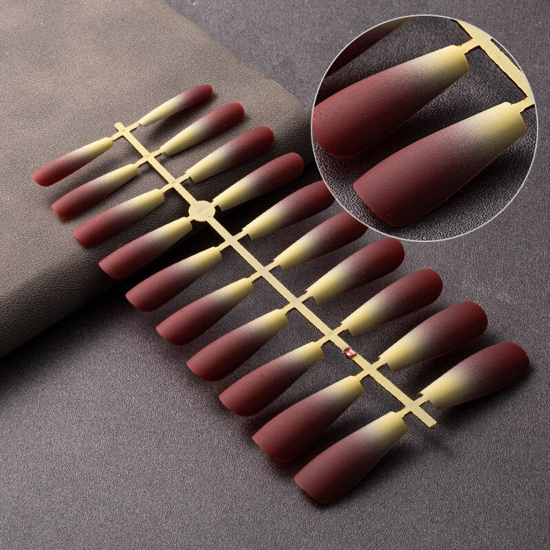 20Pcs Gradient Matte False Nails Medium Length Wearable Full Cover Ballet Press on Nails Coffin Fake Nails T-nail False Nail Art