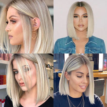 Load image into Gallery viewer, Ombre Brown Platinum Blonde Synthetic Wigs Short Straight Bob Wigs for Black Women Daily Natural Heat Resistant Hair Cosplay
