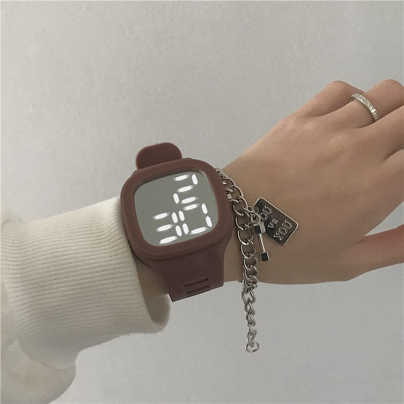 Fashion Electronic Led Dightal  Watch for INS Niche Square Mirror Watch for Men Women Students Korean Version Simple Temperament