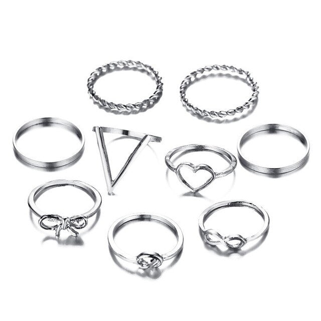 LATS 10pcs Punk Silver Color Wide Chain Rings Set for Women Girls Fashion Irregular Finger Thin Rings Gift 2022 Knuckle Jewelry