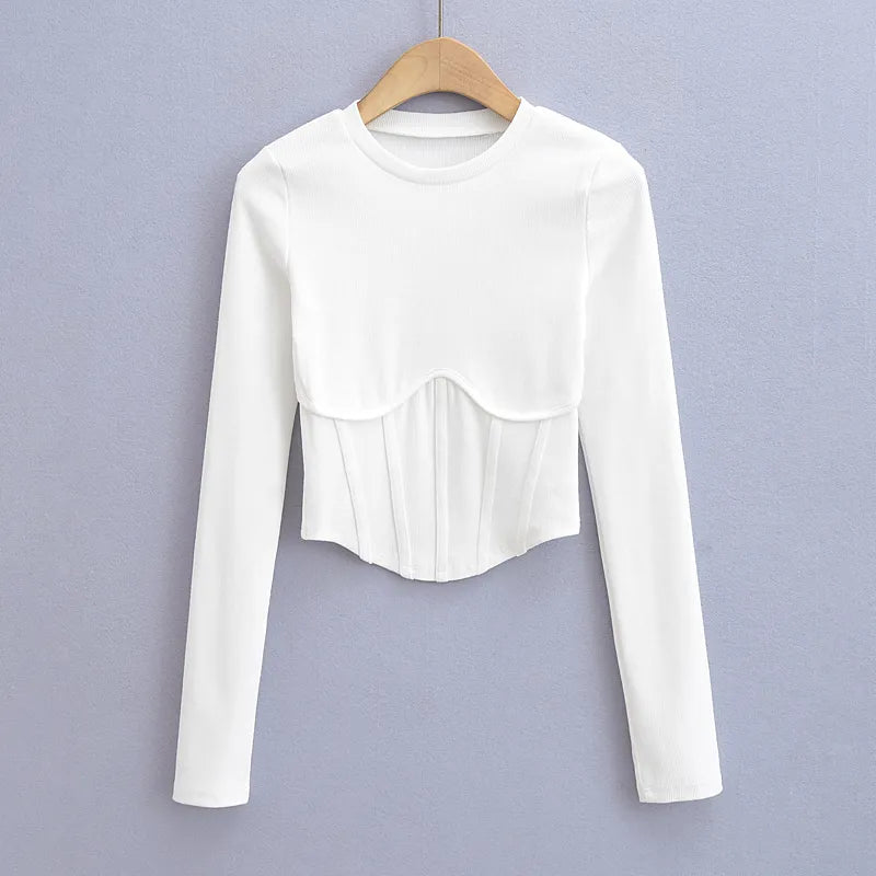 sealbeer A&A Corset Inspired Long Sleeve Ribbed Crop top
