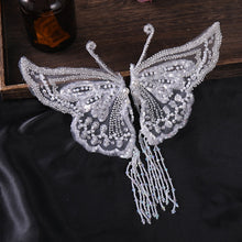 Load image into Gallery viewer, Net Sequin tassel lace butterfly pair clip White Bride curling headdress wedding hair accessories