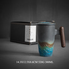 Load image into Gallery viewer, Ceramic Retro Coffee Cup Office Water Cup Filter Tea Cup with Cover Cups and Mugs Wooden Handle Caneca Birthday Gift Box CM061