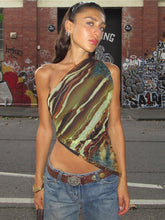 Load image into Gallery viewer, sealbeer A&amp;A Abstract Print Asymmetric One Shoulder Crop Top