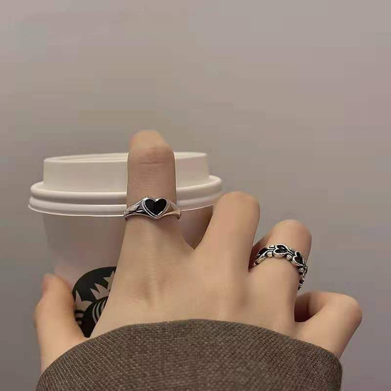 2022 Trendy Heart Rings For Women Punk Girl Hip Hop Jewelry Korea Vintage Harajuku High Quality Silver Color Open Ring Maiden