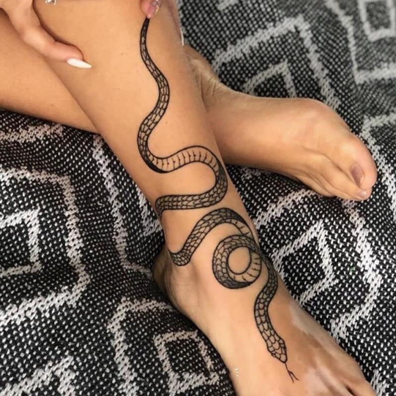 Black Snake Temporary Tattoo Stickers for Women Men Body Waist Waterproof Fake Tattoo Dark Wine Big Size Snake Tattoo New