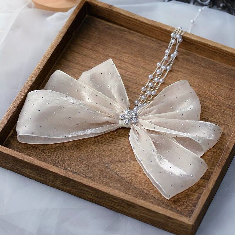 Lovely Champagne Bowknot Hair clips HeadWear Headpieces Crystal Headbands Brides Wedding Hair Accessory