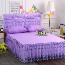 Load image into Gallery viewer, 3pcs Set Bed Spread Princess Lace Bed Skirt Solid Color Luxury King Queen Bedspread with 2pcs Pillowcase