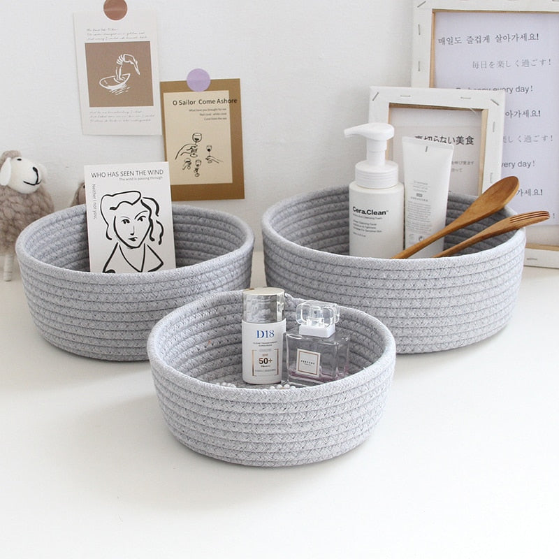INS Nordic Cotton Rope Storage Baskets Woven Desktop Sundries Kids Toys Organizer Box Baby Dirty Clothes Laundry Basket Hamper