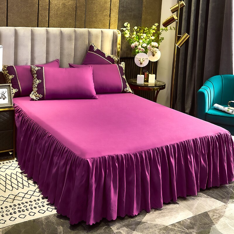 3pcs Bedspread on The Bed Sheet Set Double Bedding Skirt Elastic Fitted Cover 2 Seater Mattresses with Pillowcase Cotton Queen