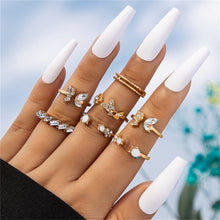 Load image into Gallery viewer, Bohemian Gold Color Butterfly Rings Set For Women Fashion Shiny Crystal Geometric Flower Knuckle Finger Ring Jewelry Adjustable