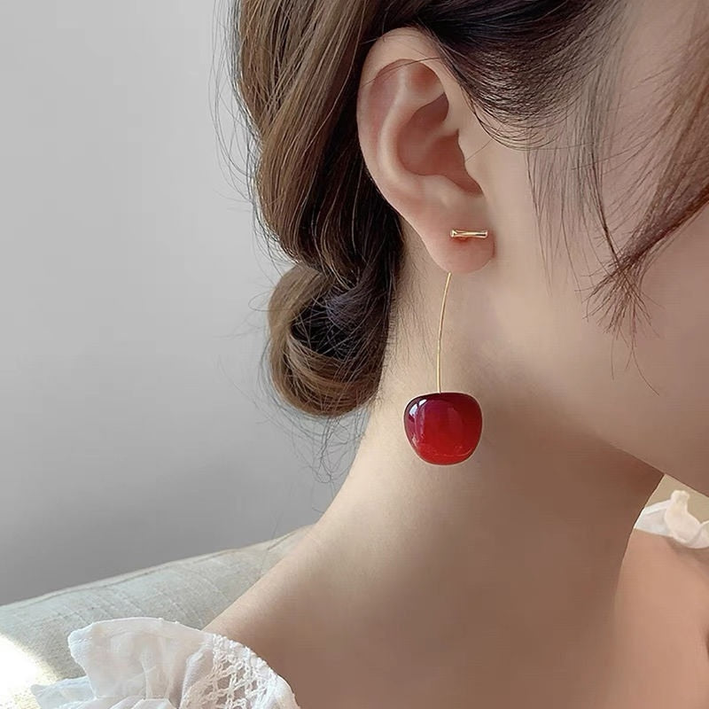 Korean Fashion Transparent Cherry Earrings for Women Summer Cherries Girls Cute Earrings Birthday Party Simple Earring Jewelry