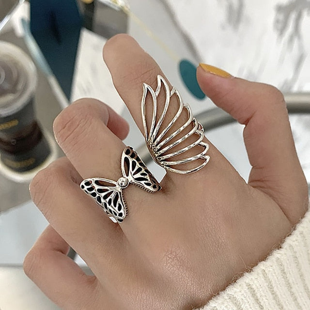 Foxanry Silver Color Party Rings New Fashion Creative Hollow Butterfly Wings Wedding Bride Jewelry Gifts for Women