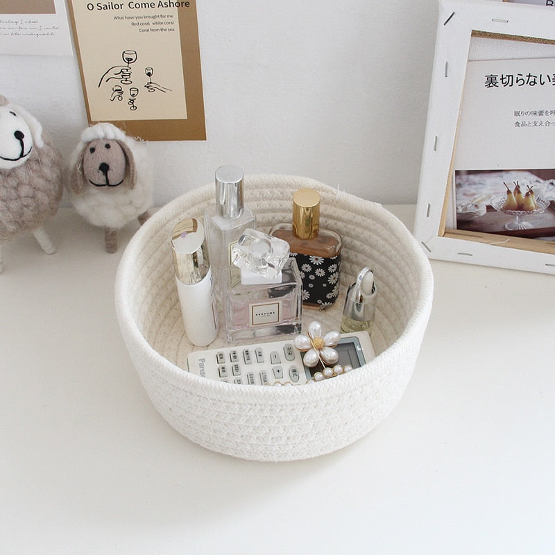 INS Nordic Cotton Rope Storage Baskets Woven Desktop Sundries Kids Toys Organizer Box Baby Dirty Clothes Laundry Basket Hamper