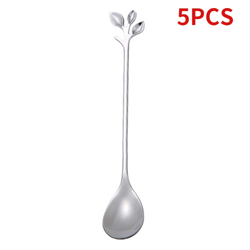 1/5PCS Creative Personality Stainless Steel Gold Spoons Tree Leaf Spoon Coffee Spoon Tea Spoon Home Restaurant Dessert Cucharas