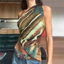 Load image into Gallery viewer, sealbeer A&amp;A Abstract Print Asymmetric One Shoulder Crop Top