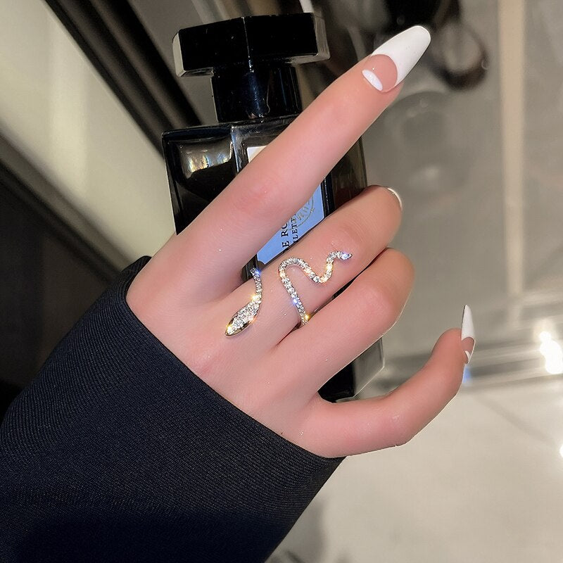 Fashion Sliver Color Cubic Zirconia Snake Ring for Women Open Adjustable CZ Finger Rings Party Wedding Statement Jewelry Bijoux