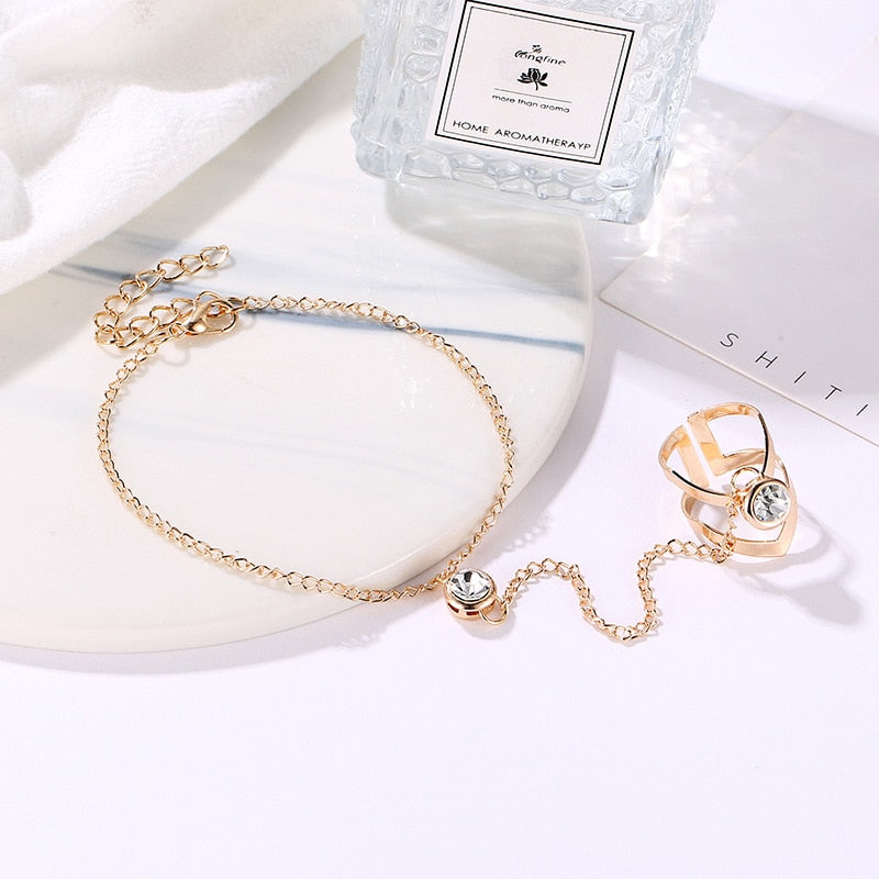 Women Bracelet Korean Fashion Jewelry Inlaid With Shiny Zircon Leaf Ring Geometric Jewelry Women Birthday Gift Wedding Jewelry