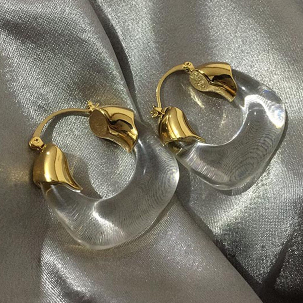Trendy Transparent Resin Hoop Earrings for Women Girls Geometric Irregular Metal Acrylic Earrings Party Jewelry Korean Earrings
