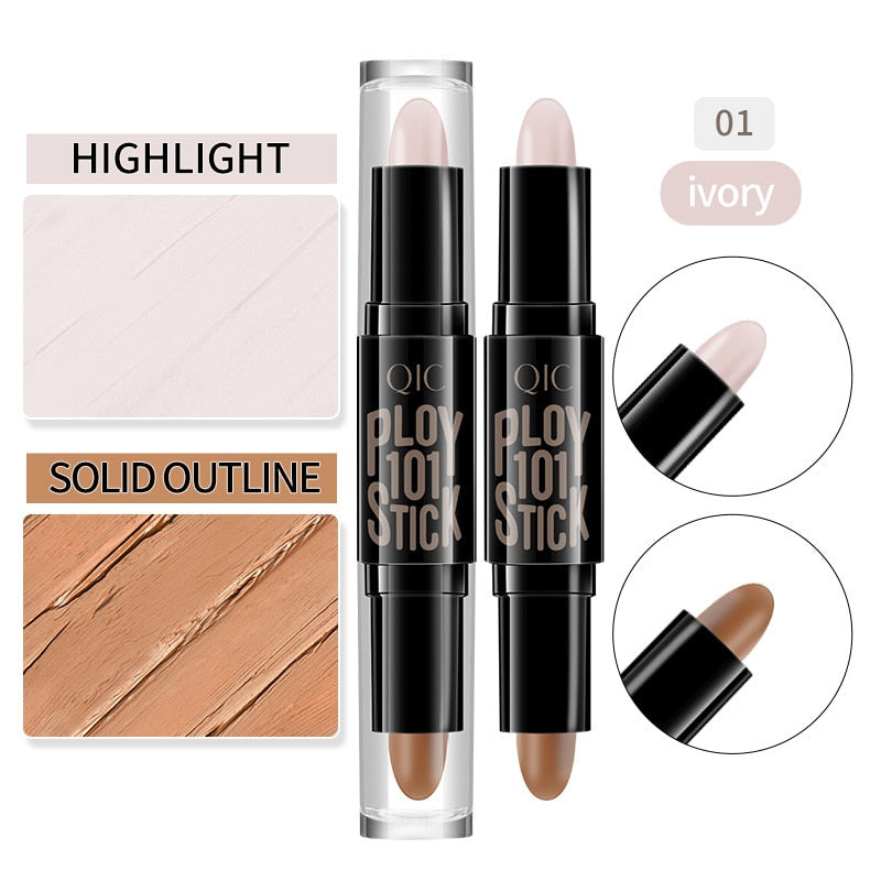 QIC 3D Double Head Corrector Contour Stick Makeup Bronzers Highlighters Pen Cosmetic Highlighter For Face Concealer Contouring