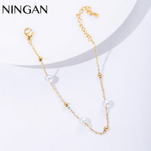 Load image into Gallery viewer, NINGAN Women Fashion Pearl Bracelet Fashion Stainless Steel Gold Bracelets New Jewelry for Party
