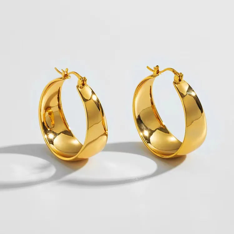 sealbeer A&A Stainless Steel Gold Plated Wide Hoop Earrings