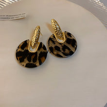 Load image into Gallery viewer, Trendy Unique Leopard Print Drop Earrings for Fashion Girl Acrylic Metal Round Pendant Dangle Earrings Leopard Snake Jewelry