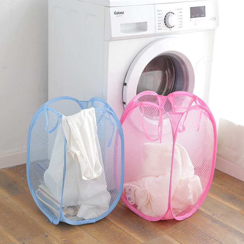 Folding Laundry Storage Basket Household Dirty Clothes Bag  Light Nylon Mesh Color Net Laundry Basket Sundries Organization