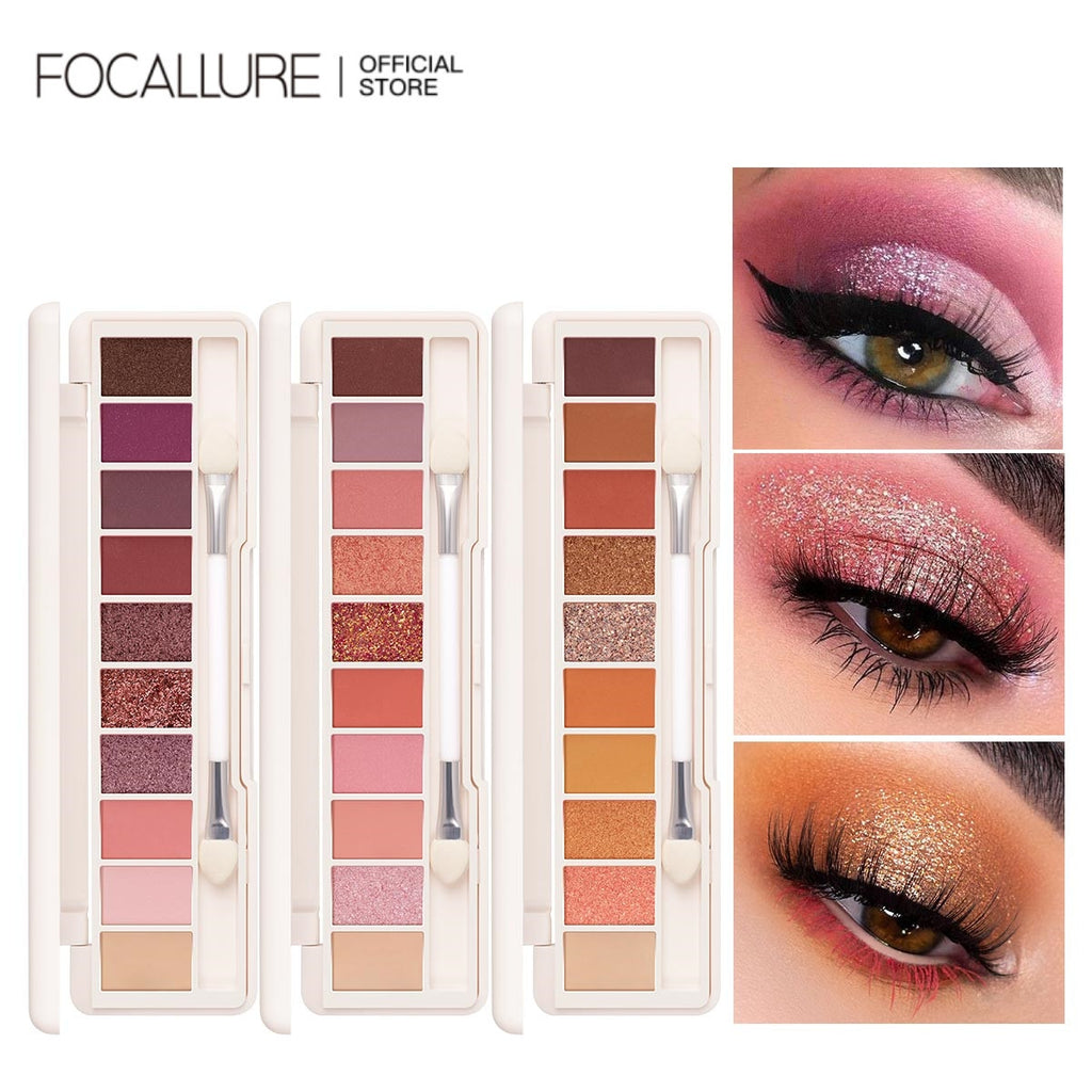 FOCALLURE 10 Color Eyeshadow Palette Long Lasting Colorful Eye Shadows Pallet Glitter Highlighter Shimmer Eye Makeup Cosmetics