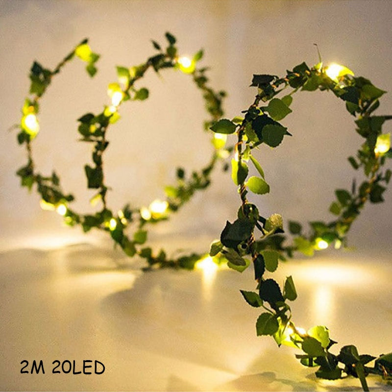 Outdoor Wedding Decoration LED Leaf Twine Fairy String Lights With Battery Operate For Rustic Holiday Party Event Decor Supplies