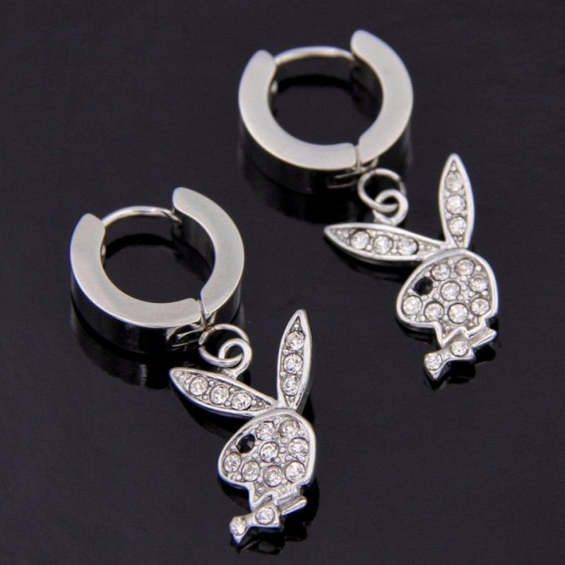 New Fashion Cute Rabbit Stainless Steel Earrings for Women Luxury Creative Design Jewelry Inlay Rhinestones All-match Earrings