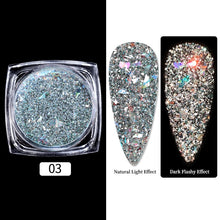 Load image into Gallery viewer, 1 Box Silver Glitter Reflective Powder Fluorescent Glitter Powder Shinning Chrome Pigment Dust Manicures Nail Art Decoration