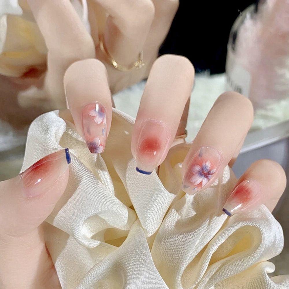 24PCS Fake Nails Coffin Gradient Glitter Crystal Design Ballerina Fake Nails With Glue Press On Nails DIY Nail Art Manicure Tool