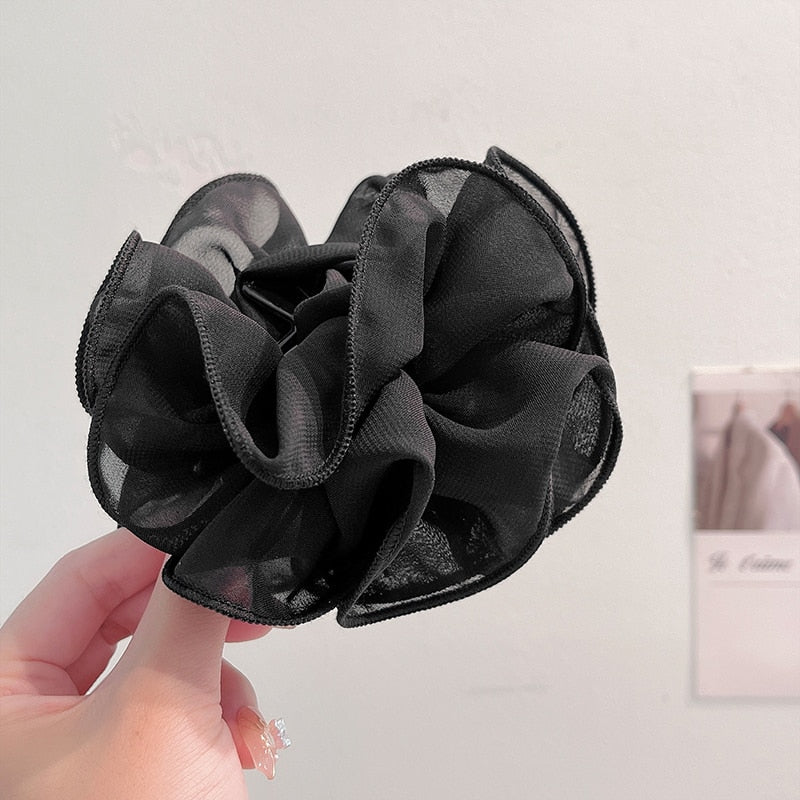 New Large Chiffon Claw Clip Hair Bow Large Size Black Fabric Ribbon Flower Rose Claw Jaw Clamps Clips Accessories for Women
